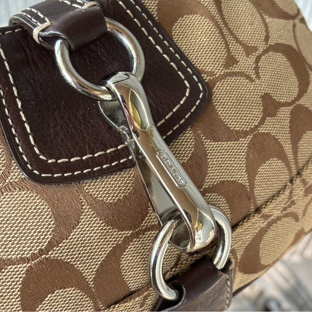 Vintage Coach Brown Canvas Mini Hobo Leather Trim Shoulder Bag Purse Y2K 10283 - Picture 11 of 14
